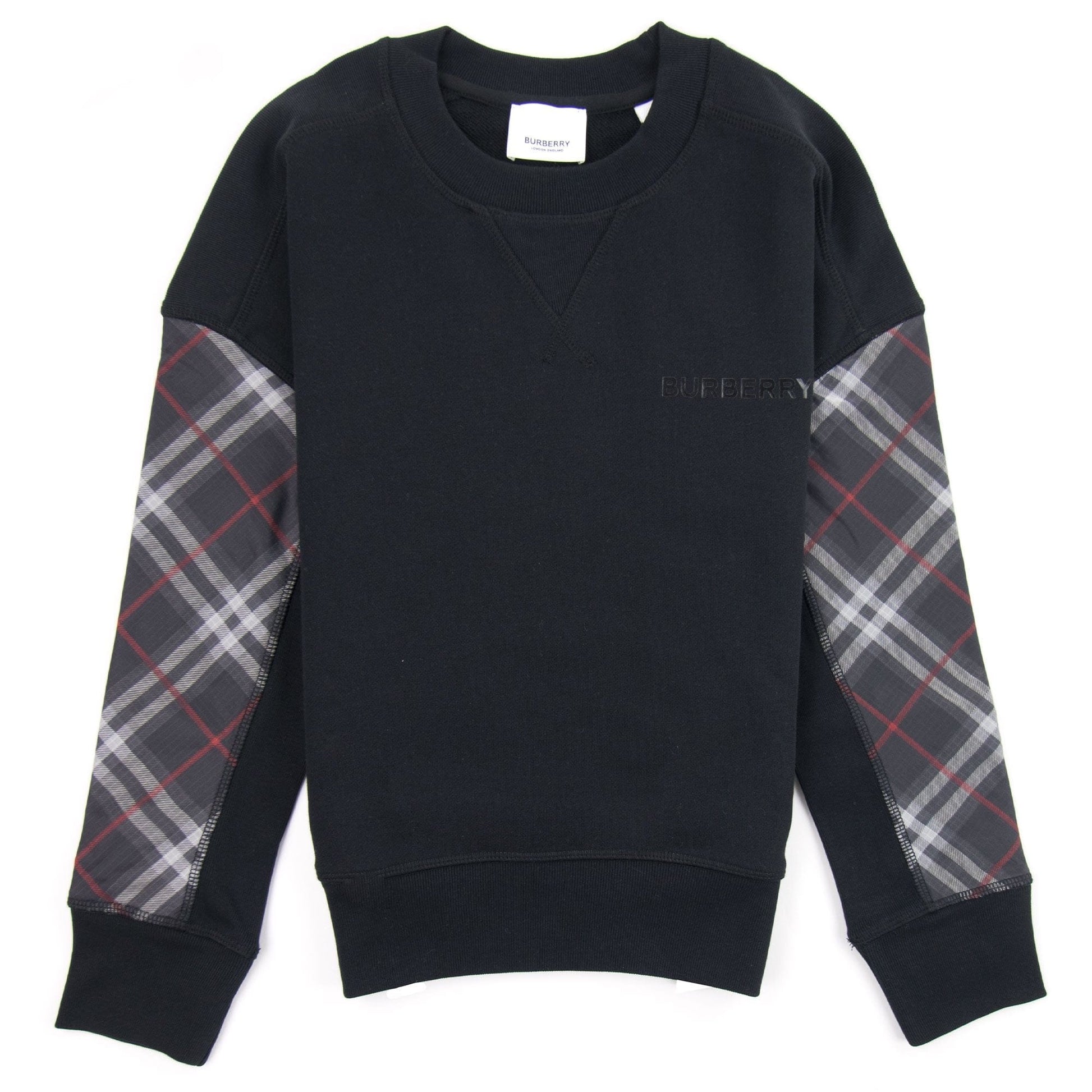 Burberry Children Hamilton Vintage Check Panel Cotton Sweatshirt Black