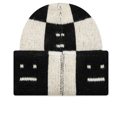 Jacquard Knit Beanie Hat - Black/Oatmeal Melange