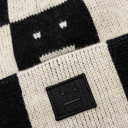 Jacquard Knit Beanie Hat - Black/Oatmeal Melange