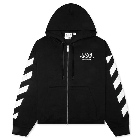 Core Diagonal Zip Hoodie - Black