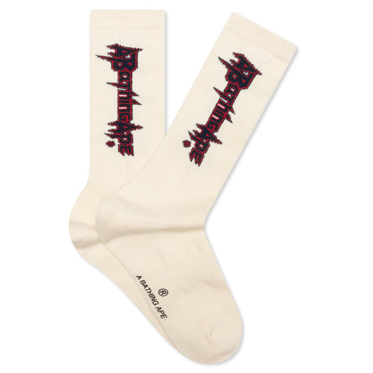 Multi Logo Long Socks - White