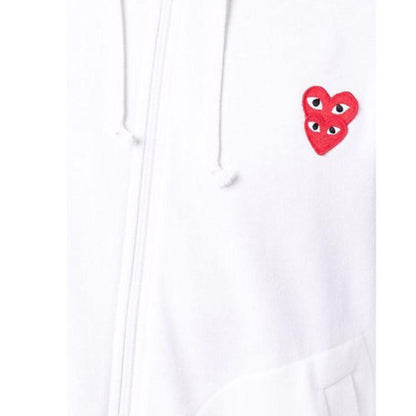 COMME DES GARÇONS PLAY DOUBLE EMBLEM ZIP UP HOODIE WHITE