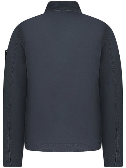 Stone Island Brushed Organic Cotton Canvas Overshirt In Navy